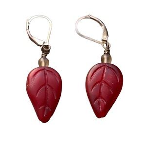 Glass Red Leaf Pierced Earrings Fall Leaves Woman’s Jewelry